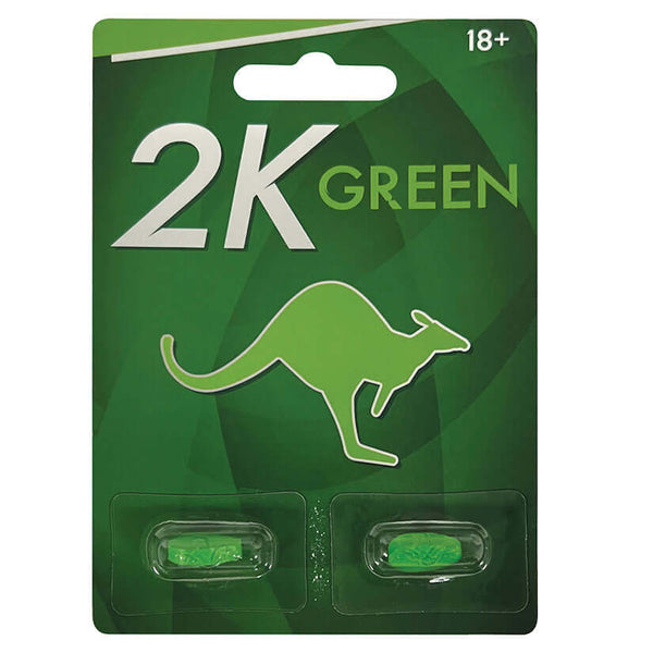 Kangaroo 2K Green 1000mg herbal supplement 2 capsule pack for stamina and vitality support.