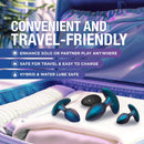 Anal Adventures Matrix Cosmos Plug Kit Lunar Blue displayed in a travel bag with key features like solo or partner play and easy charging