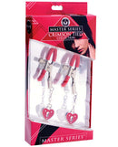 Master Series Charmed Heart Padlock Nipple Clamps in stylish packaging showcasing heart design.