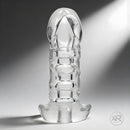 Master Series Girth Enhancing Penetration Sleeve Clear displayed against a gray background, highlighting its design.