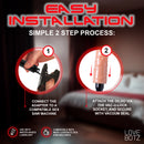 Easy installation guide for LoveBotz Fucking Adapter Plus with 7 Inch Dildo showing two-step setup process.