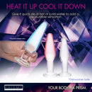 Dosha 3 Piece Glass Anal Plug Kit displayed with colorful plugs and instructions for temperature play.