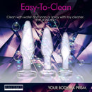Dosha 3 Piece Glass Anal Plug Kit showing three graduated plugs with instructions for easy cleaning.
