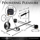 Master Series Imprisoned Metal Stockade with Dildo adjustable full-body restraint diagram with measurements.