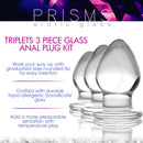 Triplets 3 Piece Glass Anal Plug Kit with three graduated plugs for comfortable anal training and temperature play.