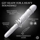 Master Series Brutus 11.5 Inch Glass Dildo Thruster Clear with grooved handle and veiny design.