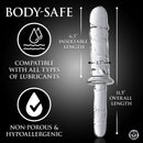 Master Series Brutus 11.5 Inch Glass Dildo Thruster Clear with body-safe features and size specifications.