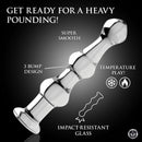 Master Series Mammoth 3 Bumps Glass Dildo Clear with three bump design and impact-resistant glass features.
