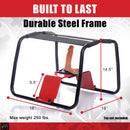Image showing LoveBotz Bangin Bench Extreme Sex Stool Black with dimensions and durable steel frame details.