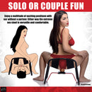 LoveBotz Bangin Bench Extreme Sex Stool Black shown in use for solo or couple fun.