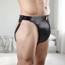 Strict Leather Spiked Confinement Jockstrap Black featuring a locking leather design with spikes for sensation play.
