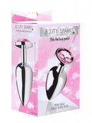 Booty Sparks Pink Gem Large Anal Plug packaging with pink jewel and tapered aluminum design.
