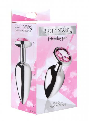 Booty Sparks Pink Gem Large Anal Plug packaging with pink jewel and tapered aluminum design.