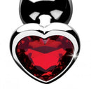 Booty Sparks Red Heart Gem Medium Anal Plug with polished metal and sparkling red heart gem.