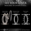 Master Series Stainless Steel Adjustable Pussy Clamp Grey displayed with other labia clamps styles.