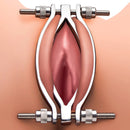 Master Series Stainless Steel Adjustable Pussy Clamp Grey showcasing adjustable features for labia play.