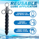 CleanStream Silicone Beaded Lubricant Launcher Black reusable lube applicator with textured grip and dual rings for easy application.