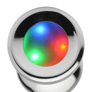 Booty Sparks Light Up Medium Anal Plug with vibrant LED lights illuminating a glossy metal design.