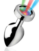 Booty Sparks Light Up Medium Anal Plug featuring colorful LED lights and sleek metal design.