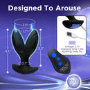 64X Electro-Spread Vibrating and Estim Silicone Butt Plug with dimensions and details on charging time and operation.
