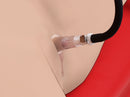 Close-up of Size Matters Clitoris Pumping System with Pressure Gauge in use, showcasing suction attachment.