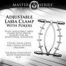 Master Series Spread Em Stainless Steel Poker Labia Clamp with adjustable design for intense sensation and medical-themed play.