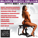 LoveBotz Deluxe Bangin Bench with Sex Machine Black showing durable steel frame and adjustable positions.