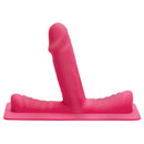 LoveBotz 50X Saddle Pro Sex Machine with 4 Attachments in pink silicone with ridges and realistic shape.