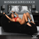 Bedroom Bliss Bondage Love Couch Sex Furniture Black with a model in sexy lingerie, showcasing restraint play.