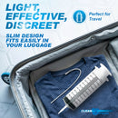 CleanStream Enema Syringe with Tube 550ml Clear in suitcase with t-shirt, perfect for travel and discreet storage.