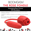 Bloomgasm 10X Romping Rose Suction and Thrusting Vibrator with massaging rose shape for clit stimulation.