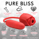 Bloomgasm 10X Romping Rose Suction and Thrusting Vibrator showcasing its petal-shaped design and thrusting egg features.