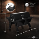 Master Series Bareback Submission Horse Bondage Bench Black with measurements, supports up to 660 lbs for bondage play.