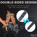 Zeus Electrosex E-Stim Spiked Paddle Black demonstrating double-sided design for electrifying impact play.