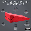 Bedroom Bliss XL Love Cushion Sex Position Wedge Red features maximum support and comfort with a soft velvet texture.