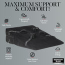 Bedroom Bliss XL Bondage Cushion with Restraints Black features high-density foam and restraint cuffs for ultimate comfort.