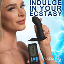 Zeus Electrosex E-Stim G-Spot Silicone Panty Vibe Black held by model showcasing vibration settings.