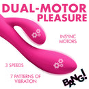 10X Flexible Silicone Rabbit Vibrator Pink showing dual motors, 3 speeds, and 7 patterns of vibration for pleasure.