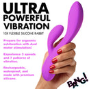 10X Flexible Silicone Rabbit Vibrator Purple showcased in hand, highlighting its powerful dual motor stimulation.
