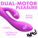 Close-up of 10X Flexible Silicone Rabbit Vibrator Purple showcasing dual motors and multiple vibration settings.