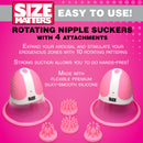 Size Matters 10X Rotating Nipple Suckers Pink with 4 attachments for hands-free pleasure and stimulation.