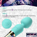 Instructions for using the 10X Turquoise Dual Ended Silicone and Glass Wand with power and vibration settings.