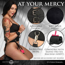 Master Series Forced Orgasm Belt with Saddle Straps Black features adjustable design and soft lining, compatible with Saddle Pro Sex Machine.