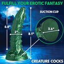 Cockness Monster Lake Creature Silicone Dildo measurements with suction cup feature and detailed design.