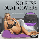 Contoured Love Cushion Sex Position Pillow Purple with a water-resistant inner cover for versatile comfort.