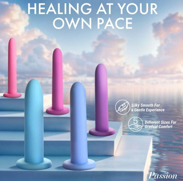 Passion Silicone Pelvic Kegel Exerciser Set 5 Piece in various colors for gentle use and comfort during pelvic exercises.