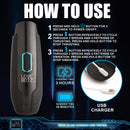 How to use The Milker Max Thrusting and Vibrating Masturbator with instructions on charging and operation.