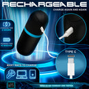 LoveBotz The Milker Mega-Pod Sucking Masturbator rechargeable charging options with Type C connection.