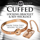 Cuffed Locking Bracelet and Key Necklace Rose Gold matching jewelry set for couples.