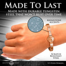 Cuffed Locking Bracelet and Key Necklace Rose Gold with rhinestone accents on durable tungsten steel.